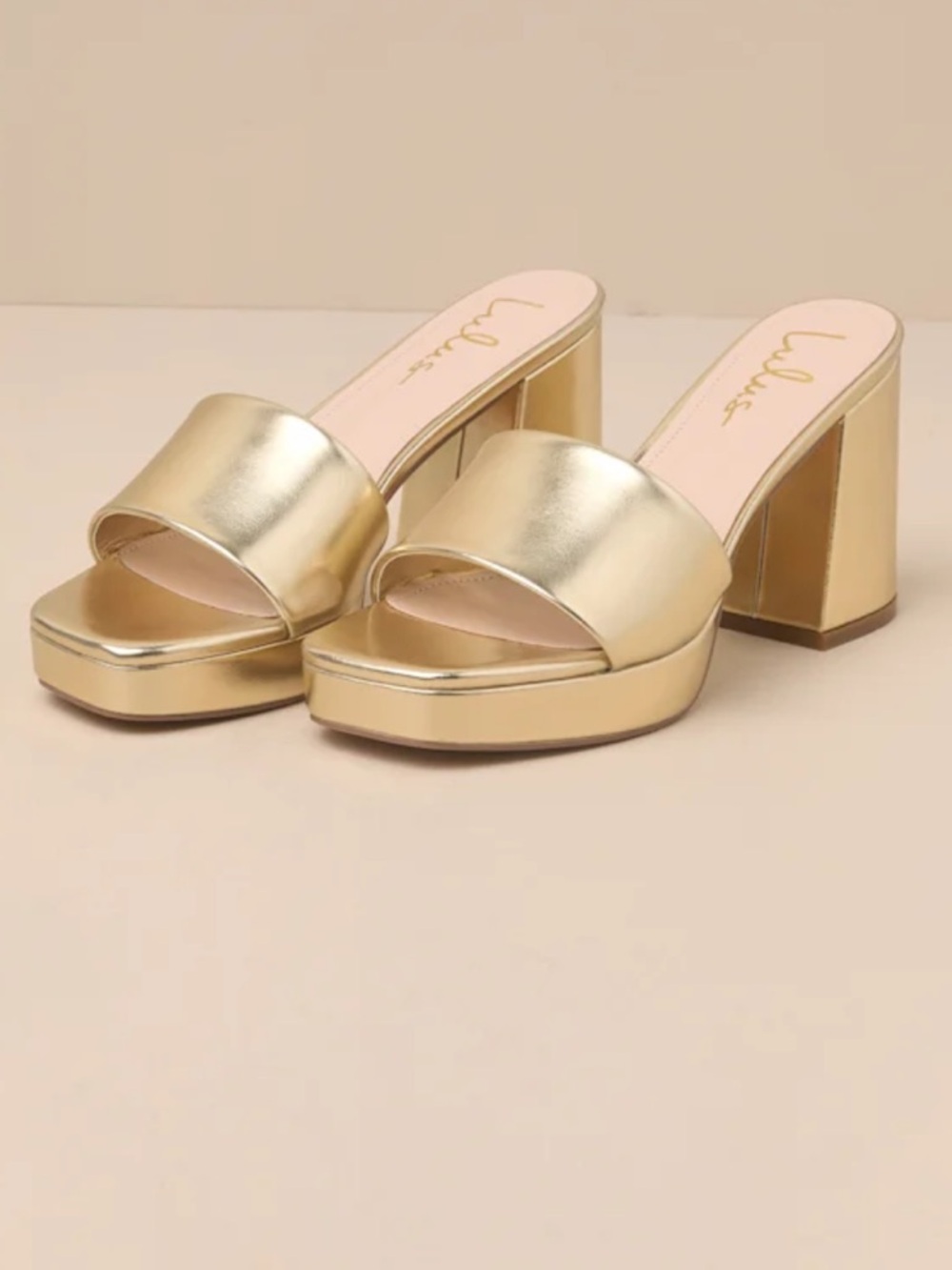 NWOT Lulu's Carington Metallic Gold Platform Slide Heels - Size 6.5